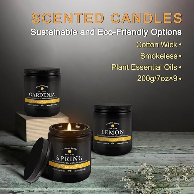 9Psc Scented Candles Set | Men Candle Set,7oz Gifts for Men Aromatherapy, Soy Candle(Black) - Bloomnest