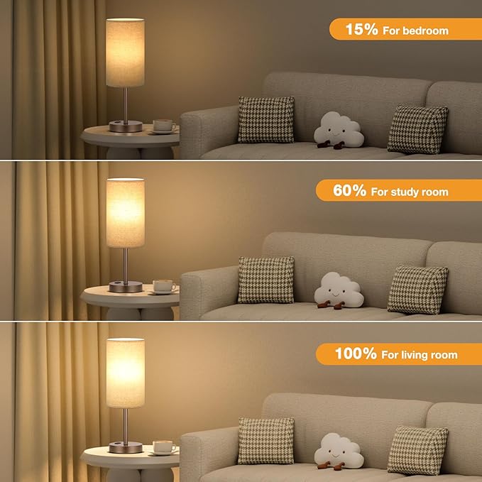 Fenmzee Touch Table Lamp - Beige, 3-Way Dimmable, USB A + C Charging, AC Outlet, 17.4inch Medium, Brown Metal Base - Bloomnest