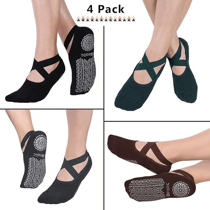 Ozaiic Pilates Socks for Women Non Slip Grip, Yoga Socks with Grippers for Barre, Hospital, Ballet, Dance, Barefoot Workout - Bloomnest