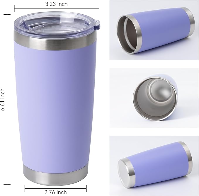 HASLE OUTFITTERS 20oz Stainless Steel Tumblers Bulk, Insulated Travel Cup with Lid, Double Wall Vacuum Coffee Mug for Cold & Hot Drinks 8 Pack, Light Purple