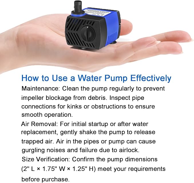 AQUANEAT Small Fountain Pump, 80 GPH Submersible Water Pump for Aquarium Fish Tank, Outdoor Water Fountain, Hydroponics, Pond Filter Pump - Bloomnest
