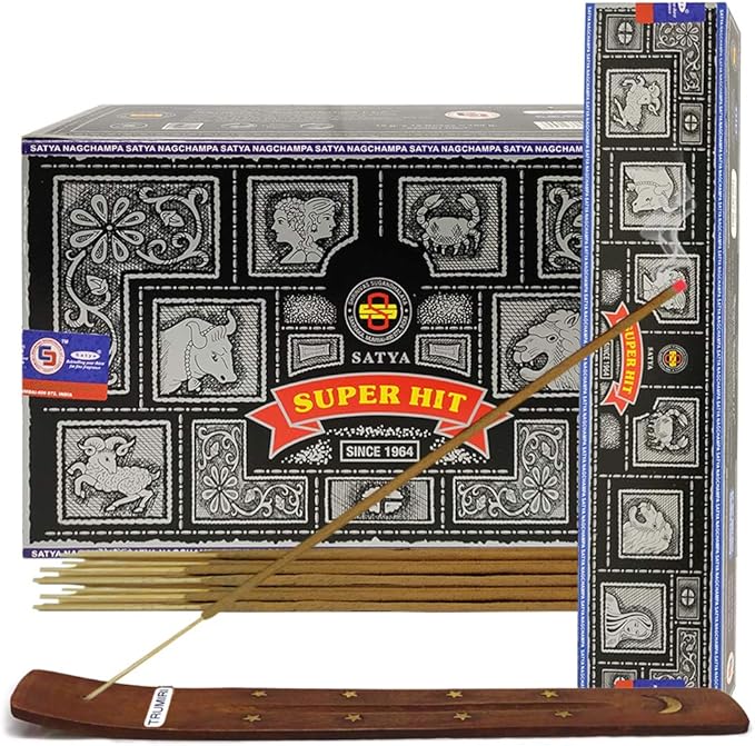 Super Hit Incense Sticks 15g x 12 and Incense Stick Holder Bundle Insence Insense Satya - Bloomnest