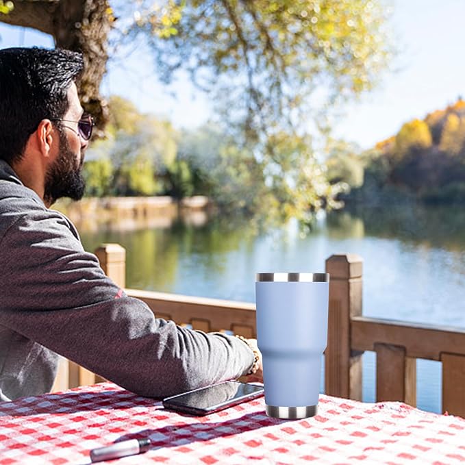 30 oz Tumbler with Lids and Straws Double Wall Vacuum Insulated Tumbler Cup,Stainless Steel Leak-proof Thermal Tumbler Travel Coffee Mug for Cold and Hot Drinks,Baby Blue - Bloomnest