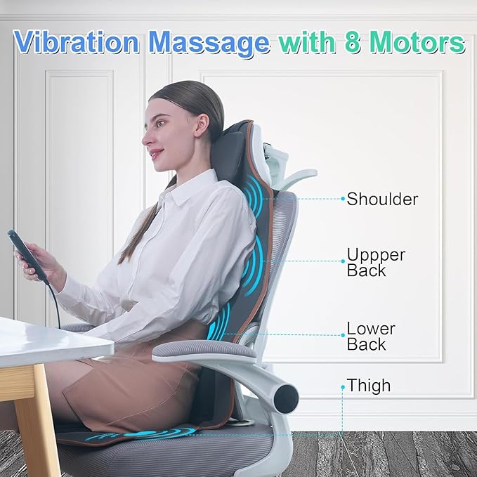 Sotion Back Massager for Chair, Heated Seat Cushion Massager with Neck Traction, Vibration Massage Pad for Full Body Massage for Office Chair, Home Use - Bloomnest