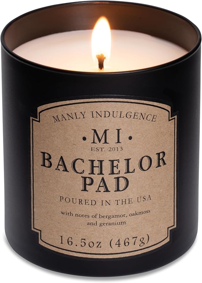 Manly Indulgence Bachelor Pad Scented Candles for Men, 16.5 oz Single Wick, Premium Soy Blend Wax, 60H Burn, Candles for Home Scented – Made in The USA - Bloomnest