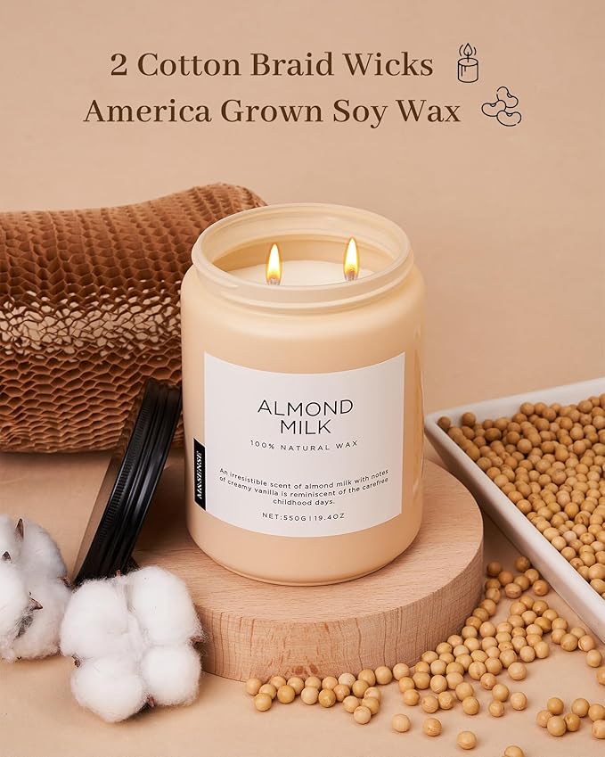 M&SENSE Almond Milk Scented Candles for Home, 19.4oz 110 Hours Long Lasting Non Toxic Natural Organic Soy Wax Relaxing Scented Candle Housewarming Gift for Friends Teachers - Bloomnest