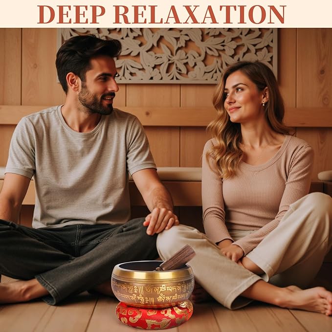 AKLOT HandMade Meditation Singing Bowl: Tibetan Sound Bowl Set with Pure Tone, Sound Bath Bowl with Cushion, Mallet, Carry Bag, Spiritual Gift for Chakra Clearing, Yoga, Prayer, Relaxation (5 Inch)