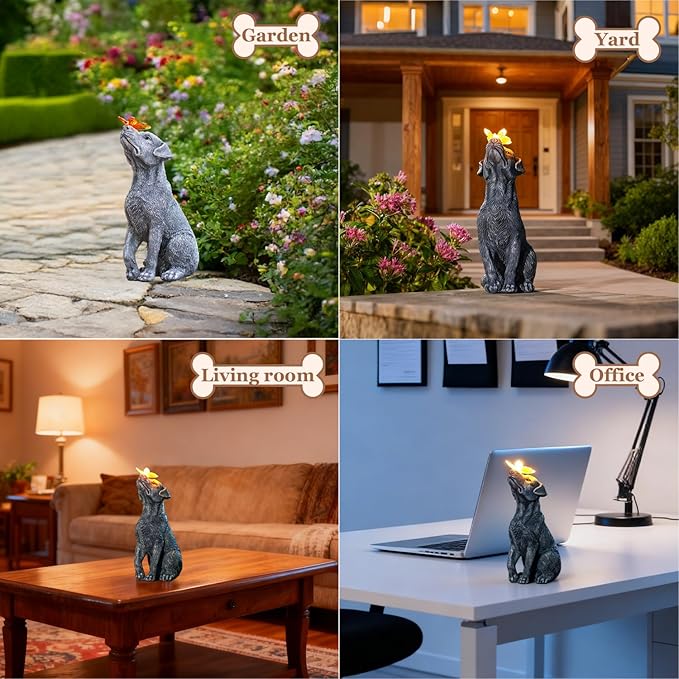 Garden Statue Dog Figurine Decor – Outdoor Decoration with Butterfly for Garden Yard Lawn Home Decor Outside : Christmas Memorial Gifts for Women Mom Grandma - Bloomnest