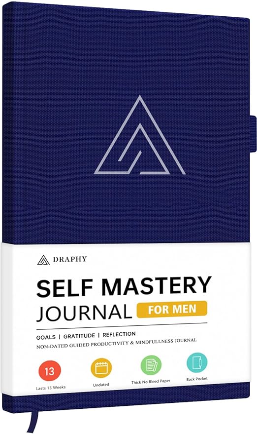 Self-Mastery Journal for Men - Gratitude and Productivity Journal for More Happiness, Positivity, Growth, Mindfulness, Self Care and Reflection - Guided Inspirational Journals for Men & Women (Blue) Draphy