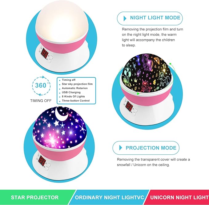 Unicorn Projector Night Light Lamps for Girls boys bedroom Toys for Age 6-8, Unicorns Night Lights with Timer birthday Children's Day Gifts for Kids Light Projector for Room Decor - Bloomnest