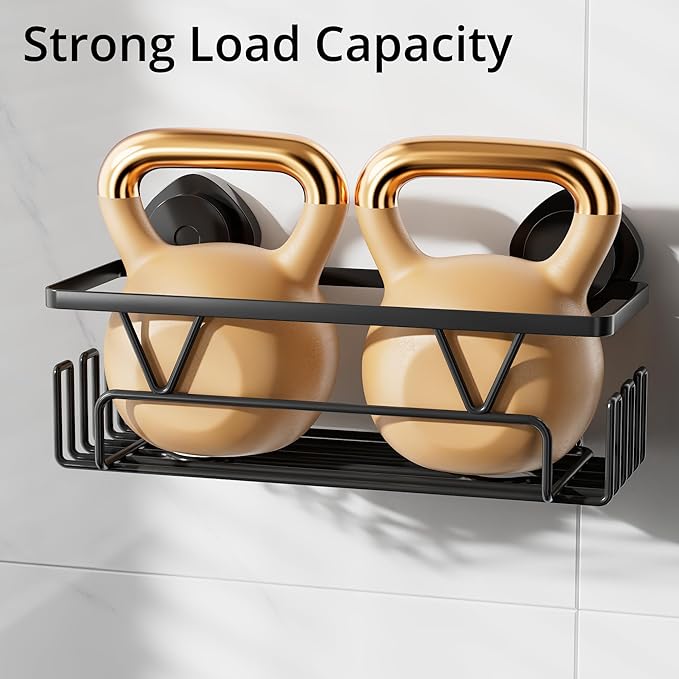 KEGII Shower Caddy Suction Cup with Hooks, Large Capacity Shower Suction Shelf, Heavy Duty Bathroom Organizer, No Drilling Stainless Steel Shampoo Holder for Bathroom Storage, Black - Bloomnest