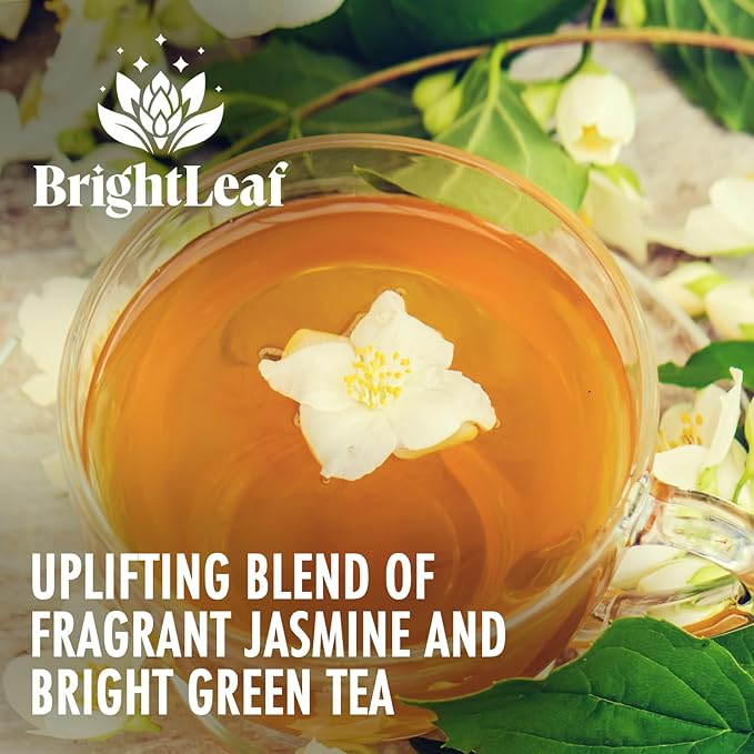 BrightLeaf Regenerative Organic Sparkling Tea, Jasmine Green, 12 oz Cans (Pack of 12) – Zero Sugar & Zero Calories – Organic Herbal Tea Drink – Mood-boosting ingredients – Craft Brewed Botanical Beverage - Bloomnest