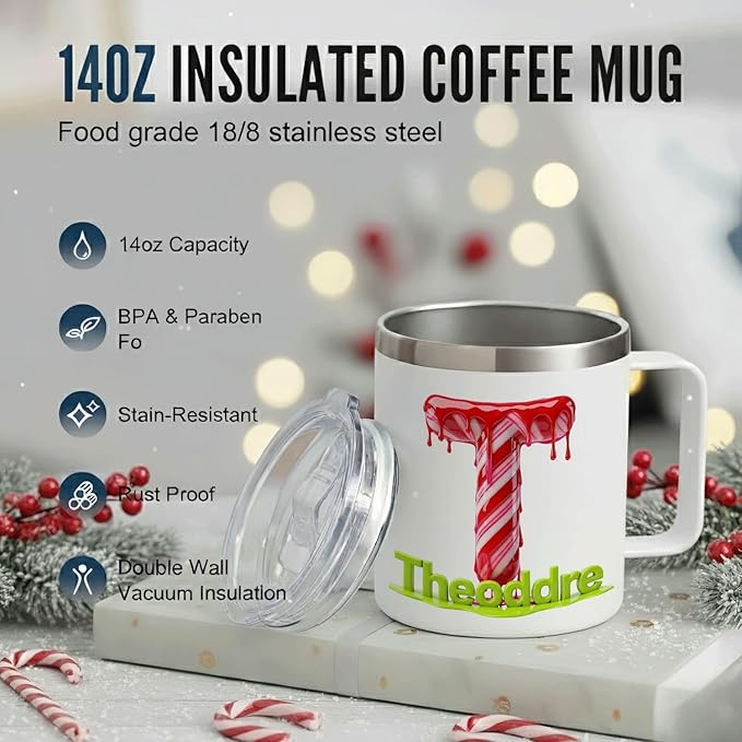 Personalized Christmas Insulated Coffee Mug with Handle –Double Wall Stainless Steel Travel Tumbler for Hot & Cold Drinks – Unique Holiday Gift for Men, Women, & Kids(B125) - Bloomnest