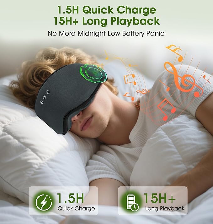 LC-dolida Bamboo Cotton Bluetooth Sleep Mask, 2 in 1 3D Soft Sleep Mask with Sleep Headphones, Sleep Eye Mask with Timming Setting, Blackout Sleeping Mask for Side Sleepers, Women Men, Grey - Bloomnest