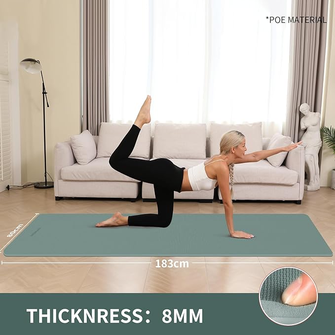 Extra Wide & Thick 8mm Yoga Mat, 72"x31.5" Large Non Slip Exercise Mat, Premium POE Material for Superior Cushioning & Stability, with Strap for Home Gym, Pilates - Bloomnest