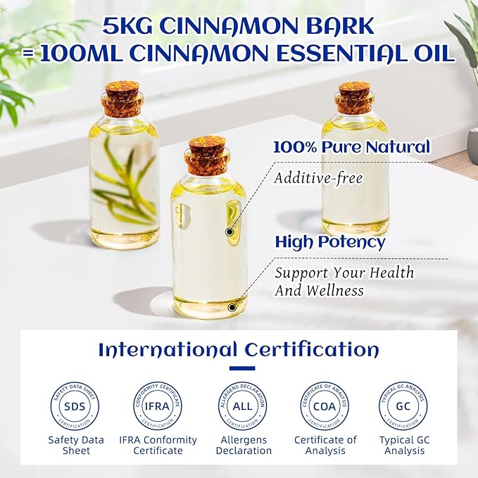 HIQILI Cinnamon Essential Oil for Spary, Diffuser, Garden and Kitchen - 100% Pure Natural - Indoor and Outdoor, 3.38 Fl Oz - Bloomnest