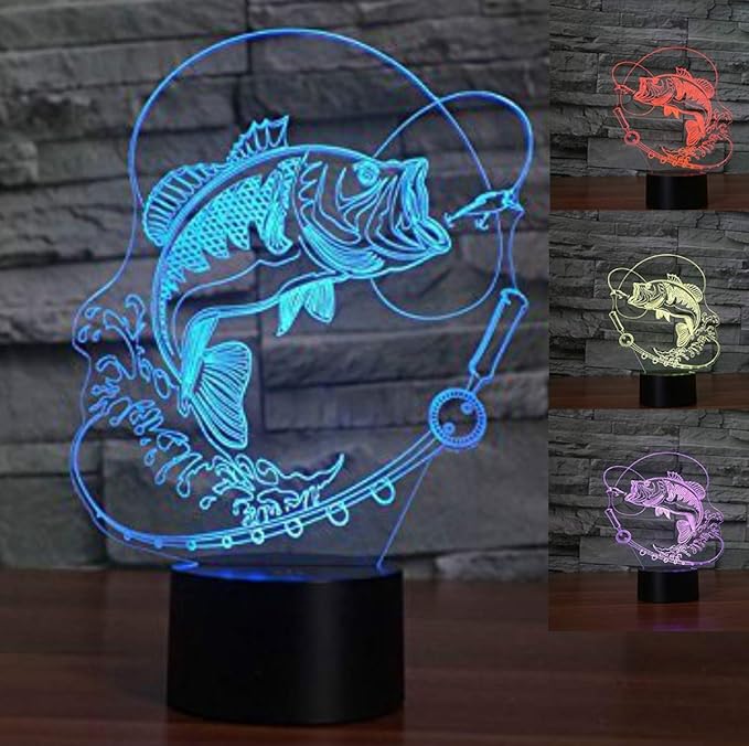 3D Fishing Fish Night Light Lamp Illusion Night Light 7 Color Changing Touch Switch Table Desk Decoration Lamps Gift Acrylic Flat ABS Base USB Cable Toy - Bloomnest