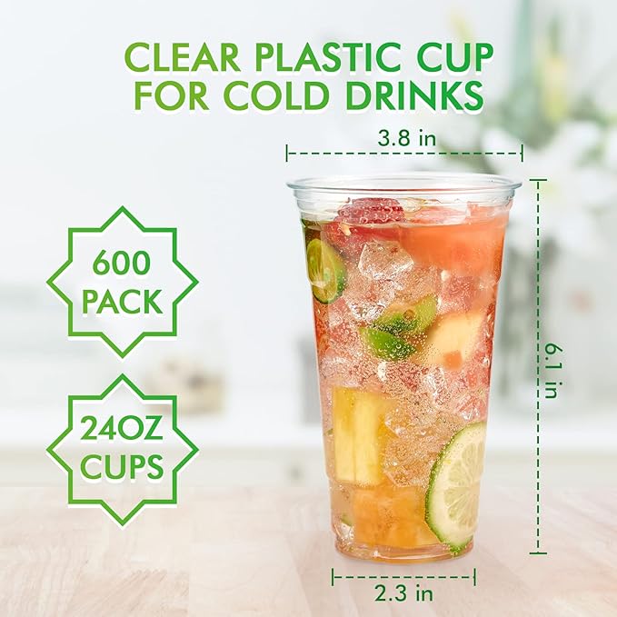 Lilymicky 600 Pack 24 oz Clear Plastic Cups, PET Disposable Drinking Cups, Crystal Clear, Perfect for Ice Coffee, Smoothie, Soda, or Any Cold Drinks - Bloomnest