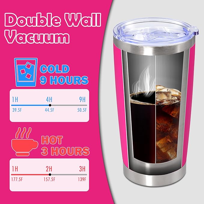 20oz Tumbler Stainless Steel Tumbler Cup with Lid Vacuum Insulated Double Wall Travel Mug, Durable Powder Coated Travel Coffee Tumbler Mug for Hot & Cold Drinks, Hot Pink,4 Pack - Bloomnest