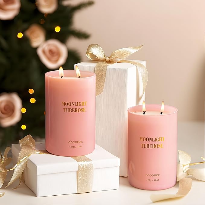 Goodpick Candles for Women, Tuberose Soy Candles for Home Scented, Large Candle for Warmer Lamp, 22oz 120 Hour, Pink - Bloomnest