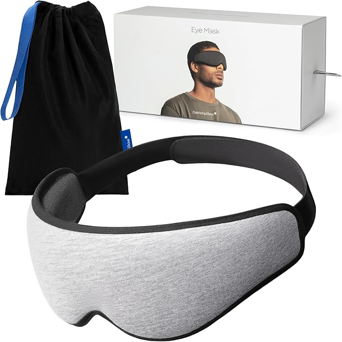 Ostrichpillow Eye Mask, Sleep Mask for Men Women 100% Blackout, No Pressure On Eyes, Soft & Breathable, Adjustable Fit, Travel Bag Included - Bloomnest
