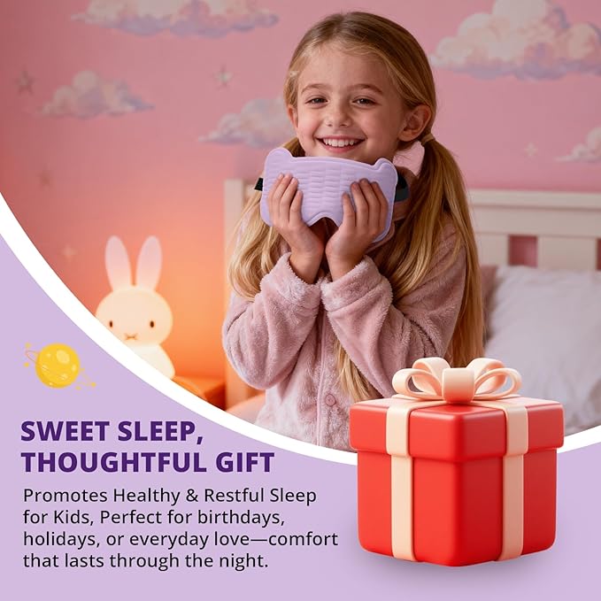 Kids Sleep Mask, 3D Sleeping Eye Mask for Kids with Adjustable Elastic Strap, Bear Shape Eye Cover with Memory Foam, Soft & Light-Blocking, Gift for Boys Girls Teens Age 5–15 (Purple) - Bloomnest