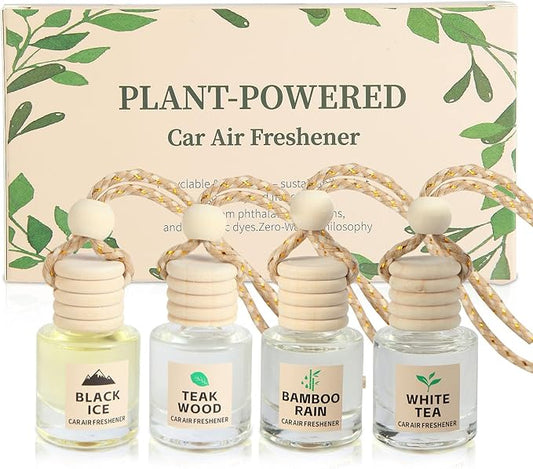 Car Air Freshener Oil Diffuser - Hanging Long Lasting Scent for Car & Home, Essential Oil Freshener with Adjustable Fragrance (Teak Wood+Black Ice+Bamboo Rain+White Tea) - Bloomnest