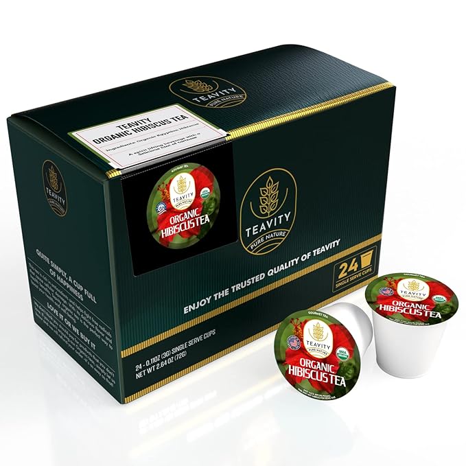 Organic Hibiscus Sabdariffa Tea Organic Naturally Decaf Tea Pods for Keurig by Teavity (24 Tea Pods) - Bloomnest