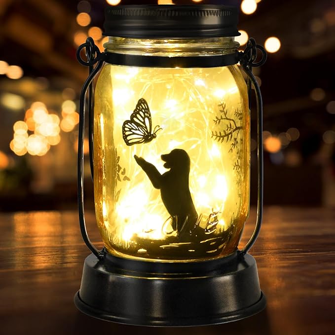 kyoryuger Dog Solar Lanterns Retriever Dog Solar Lights Golden Retriever Gifts for Women Men Dog Lovers Gifts Decorative Hanging Dog Lanterns with Stake for Yard Lawn Garden Decor Outdoor Dog Light - Bloomnest