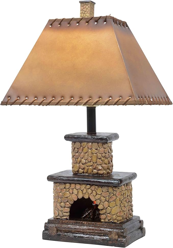 BLACK FOREST DECOR - Stone Fireplace Lamp - Rustic Cabin Lighting for Living Room or Bedroom - 15" W x 7" D x 25" H - Bloomnest