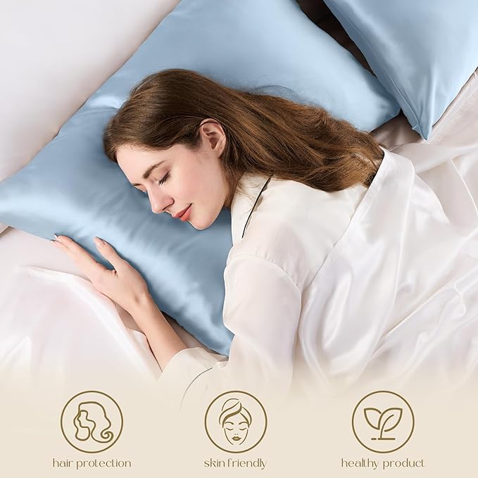 ZIMASILK 100% Pure Mulberry Silk Pillowcase for Hair and Skin Health,Soft and Smooth,Both Sides Premium Grade 6A Silk,600 Thread Count,with Hidden Zipper,1pc (Queen 20''x30'',Light Blue) - Bloomnest
