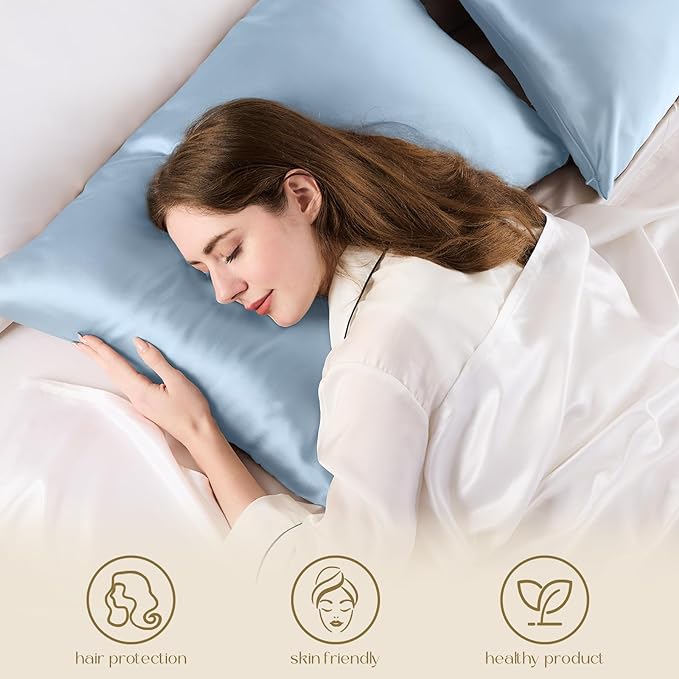 ZIMASILK 100% Pure Mulberry Silk Pillowcase for Hair and Skin Health,Soft and Smooth,Both Sides Premium Grade 6A Silk,600 Thread Count,with Hidden Zipper,1pc (King 20''x36'',Light Blue) - Bloomnest