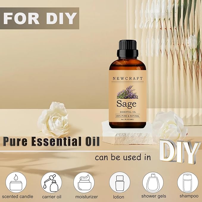Sage Essential Oils, 100% Pure and Natural Essential Oil for Aromatherapy Diffuser - Sage/1 Fl Oz NewCraft