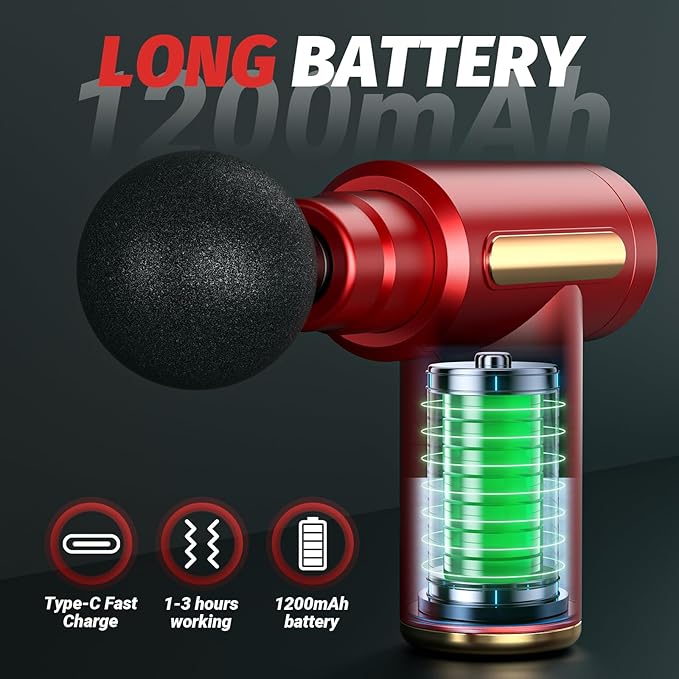 Massage Gun, Small Travel Tool, Massage Gun Deep Tissue,Percussion Handheld Portable Muscle Massager Tool for Full Body Pain Relief, Ideal Gifts for Men, Women(Red) - Bloomnest