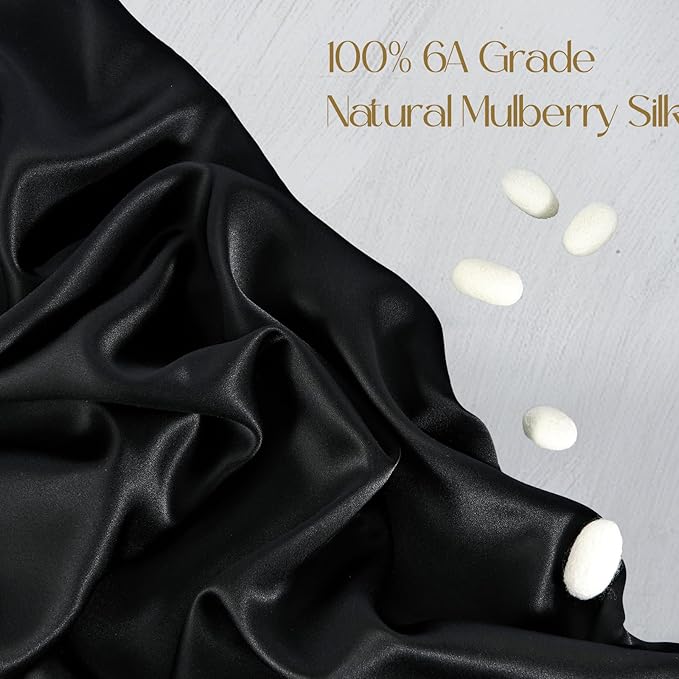 ZIMASILK 100% Pure Mulberry Silk Pillowcase 2 Pack, Soft and Smooth,Both Sides Premium Grade 6A Silk,600 Thread Count,with Hidden Zipper (Queen 20''x30'',Black) - Bloomnest