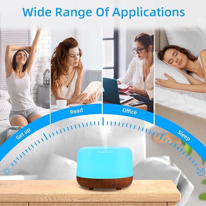 300ML Essential Oil Diffuser Aromatherapy Diffuser, Quiet 8 Hours Operation, 7-Color LED Light, 4 Timer, Remote Control, Auto-Off, Easy to Clean, for Bedroom, Living Room, Office, Home Gifts - Bloomnest