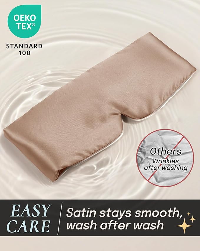 Zenssia Satin Sleep Mask for Women and Men, Lightweight Padded Eye Mask with Adjustable Strap, Comfort Blackout for Travel and Nap - Taupe