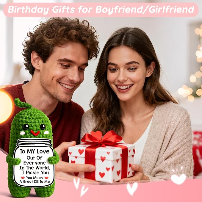 Valentines Day Gifts for Him Her Boyfriend Girlfriend, Handmade Crochet Pickle Valentines Gifts for Wife Husband, I Love You Birthday Gift To My Love Wedding Anniversary Romantic Gift for Couples