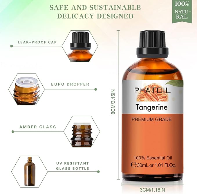 Tangerine 1.01fl.oz Essential Oil, PHATOIL Pure Aromatherapy Oils for Diffuser, Humidifier, Perfect for DIY Soap, Candle, Bath Bombs Making(30ml) - Bloomnest
