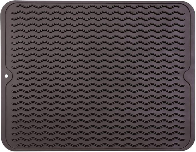 Silicone Dish Drying Mat for Multiple Usage,Easy clean,Eco-friendly,Heat-resistant Silicone Mat for Kitchen Counter or Sink,Refrigerator or drawer liner Coffee L 16 inches x 12 inches - Bloomnest