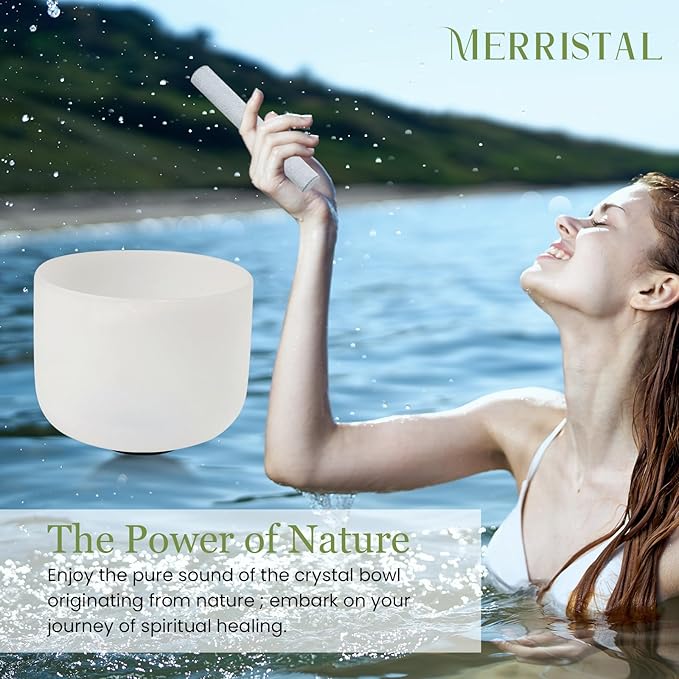 432HZ 10 Inchs Frosted Crystal Singing Bowl Set for Meditation Healing Yoga Chakra Quartz Crystal Sound Bowls with Heavy Duty Carry Case and Rubber Mallet,Suede Striker,O-rings - Bloomnest