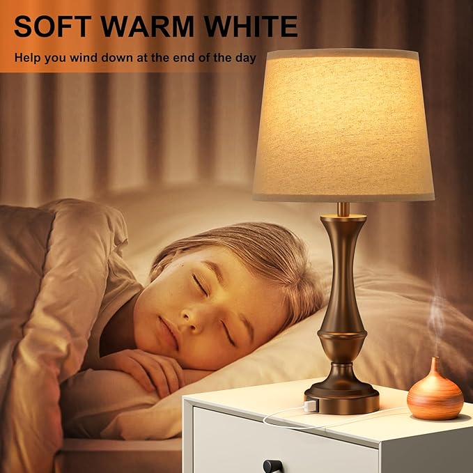 Seealle Upgraded Touch Lamps for Night Stands Set of 2 - Bedside Lamps with USB C+A, 3 Way Dimmable for Bedroom Living Room End Tables Office(Brown) - Bloomnest