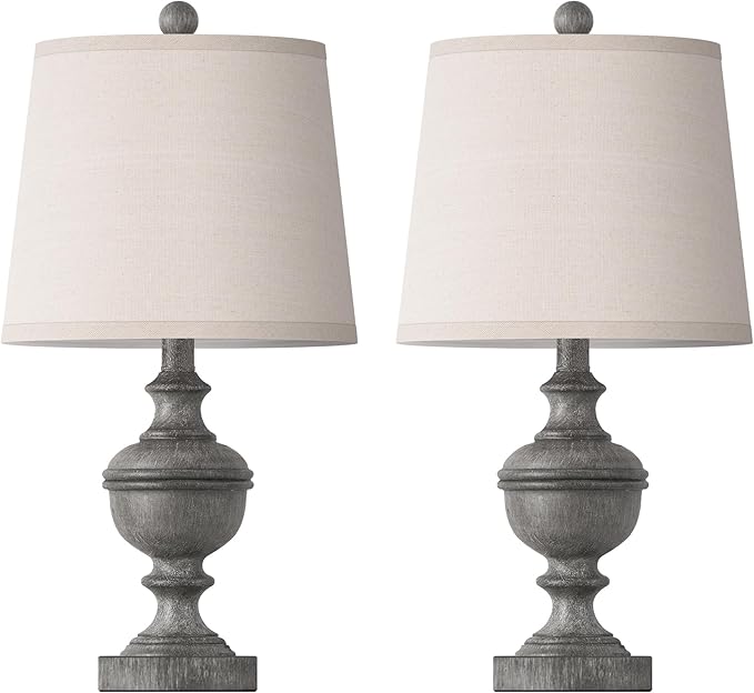 PARTPHONER Retro Table Lamps Set of 2, Bedside Lamp for Bedroom Rustic Farmhouse Table Lamps for Living Room, Vintage Nightstand Lamps with White Shades, Grey - Bloomnest