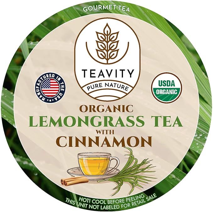 Teavity Organic Lemongrass and Cinnamon Tea Pods for Keurig - Naturally Decaffeinated Herbal Tea Blend (12 Pods) - Bloomnest