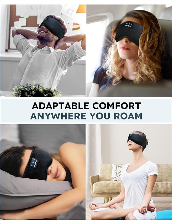 MUSICOZY Sleep Headphones, Bluetooth 5.4 Sleep Mask Headband Headphones Sleeping Eye Mask, Wireless Music Earbuds Earphones with HD Stereo Speakers for Side Sleepers, Cool Gadgets Unique Gift - Bloomnest