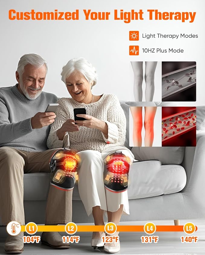 3D Red Light Therapy Knee Brace - FSA Eligible HSA Cordless 5000mAh Knee Massager with 4 Vibration Areas, 660nm&850nm, Near Infrared Light Heated Device for Knee Elbow Shoulder Pain - Bloomnest