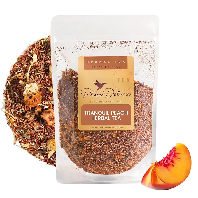 Tranquil Peach Herbal Tea – Caffeine-Free Loose Leaf Blend with Chamomile, Peach and Pineapple – Soothing Hot or Iced Tea for Relaxation – 75 to 100 Cups – Ethically Sourced and Hand-Blended in USA - Bloomnest