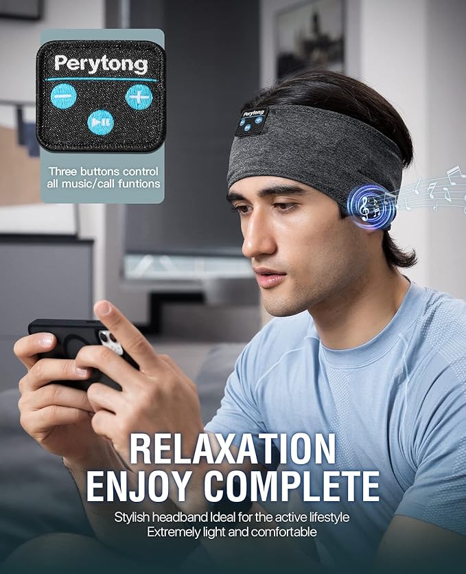 Perytong Bluetooth Headband Sleep Headphones, Sleeping Headphones for Side Sleepers, Sleep Earbuds Wireless Earphones with HD Stereo Speaker for Birthday Anniversary Christmas Tech Gifts Men Women - Bloomnest