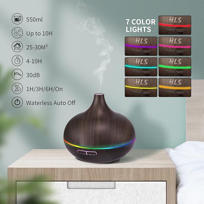 550ML Black Aroma diffusers for Essential Oils, Large Office Essential Oils Aromatherapy Diffuser with Ambient Light & 3 Timer, waterless auto Off Cool Mist humidifier Vaporizers for Bedroom Kids - Bloomnest