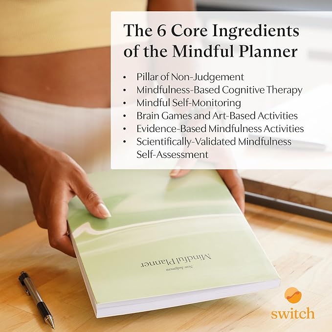Switch Research Mindful Planner (Non-Judgement) - Evidence-Based Life Organizer - 31-Day Goal Planner to for Non-Judgement & Self-Compassion - Daily planner With Prompts - Bloomnest